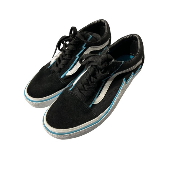 Vans Old Skool Bolt Black White Light Blue Low Top Skate Shoes Mens 9.5 Women 11